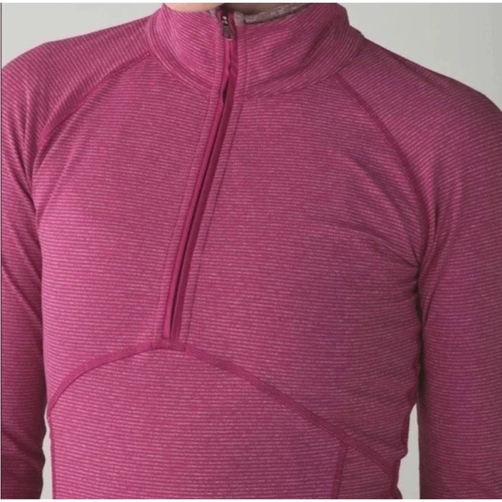 Lululemon Size 6 Running Y2K Kriss Cross 1/2 Zip Pink Stripe Pullover Jacket